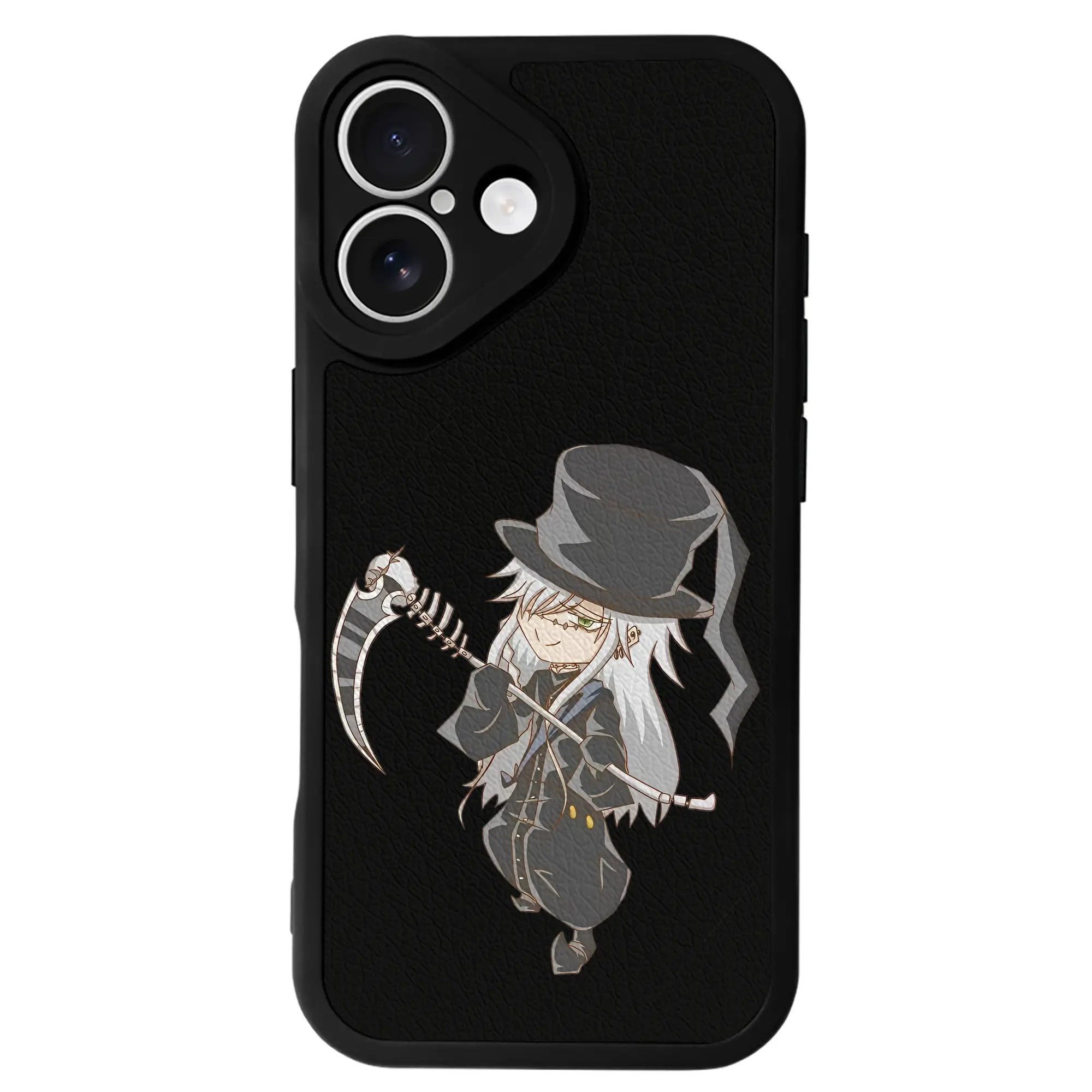 黒執事 グッズ,葬儀屋 - IPhone 16シリーズ対応 ・ シリコンスマホケース ・ レザー調 ・ 高精度フィット ・ 耐衝撃 ・ ワイヤレス充電対応 ・ 精密カット